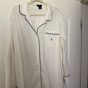 J. Crew White Pajama Top with Black Piping
